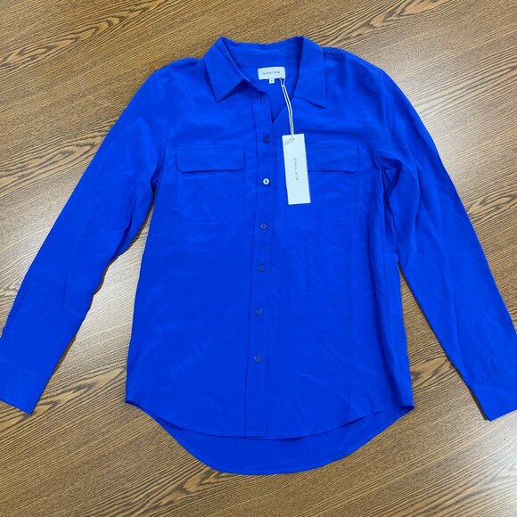 GINIA RTW  100% Silk Poppy Shirt in Cobalt - Size Small - NWT - Picture 1 of 8